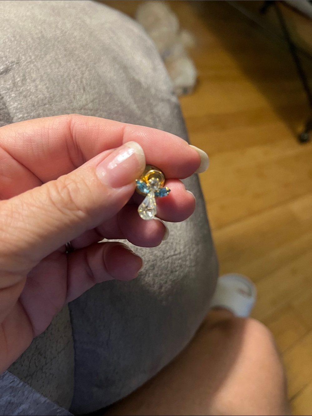 Gold Angel Pin with Blue and Clear Accents - Women Jewelry 1960